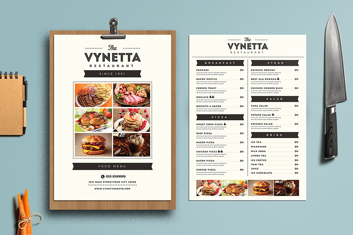 西餐厅菜单模板设计PSD素材 Simple Restaurant Food Menu Package插图