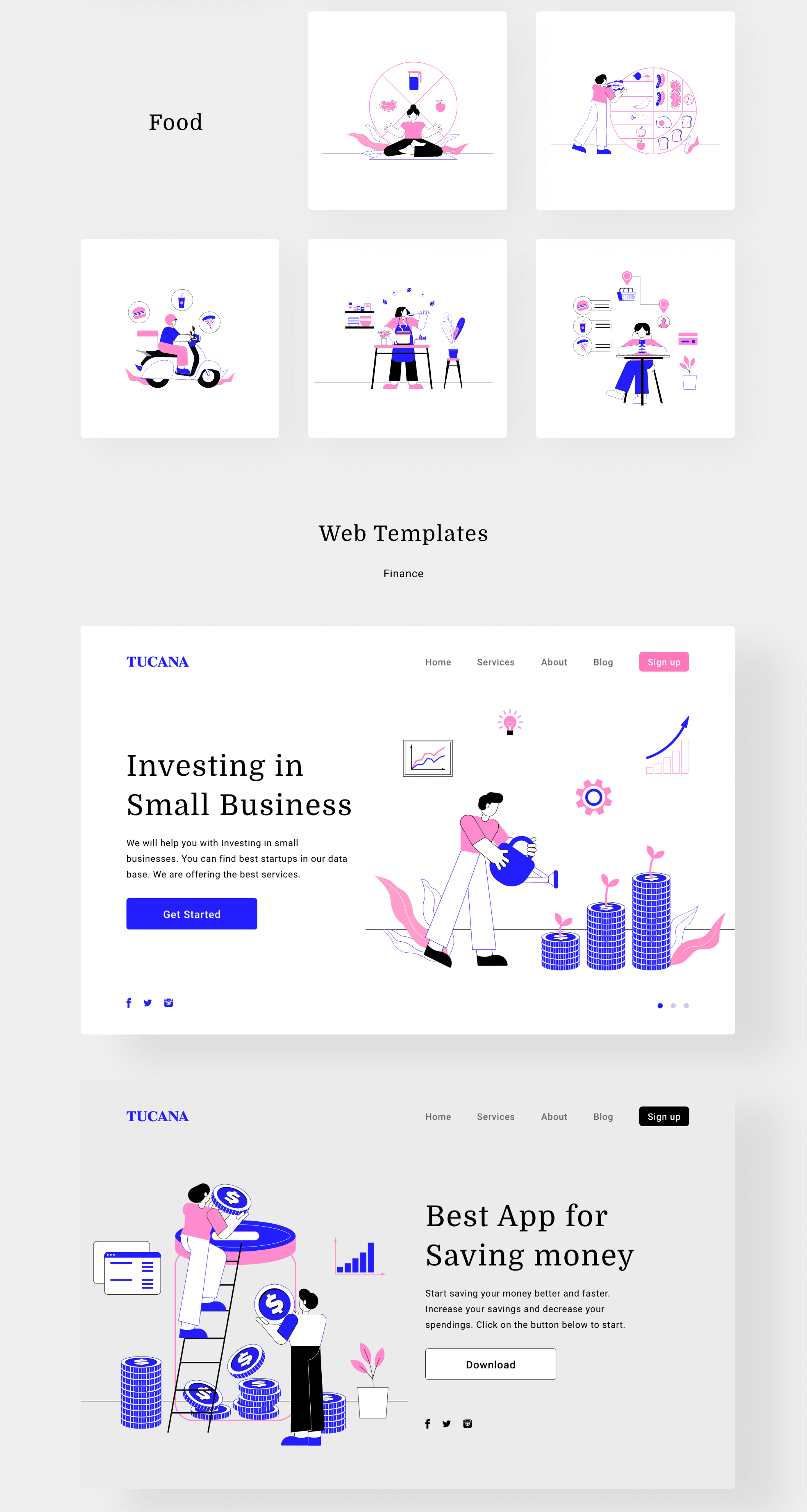 素材库下午茶:现代和时尚的插画包+UI模板套装插图(3)