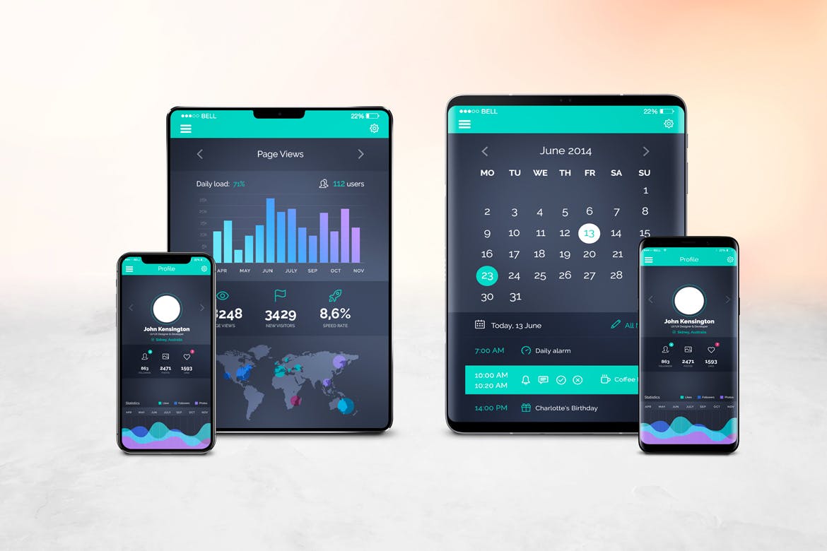 Android&iOS应用UI设计效果图样机模板v2 Android & iOS Mockup V.2插图(2)