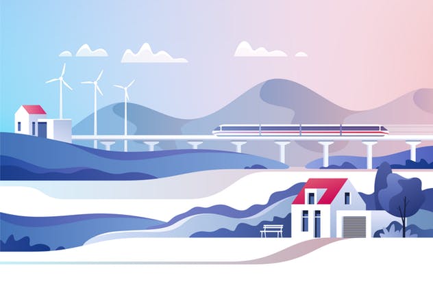 抽象乡村发展景观概念插画 Abstract Countryside Landscape插图(1)