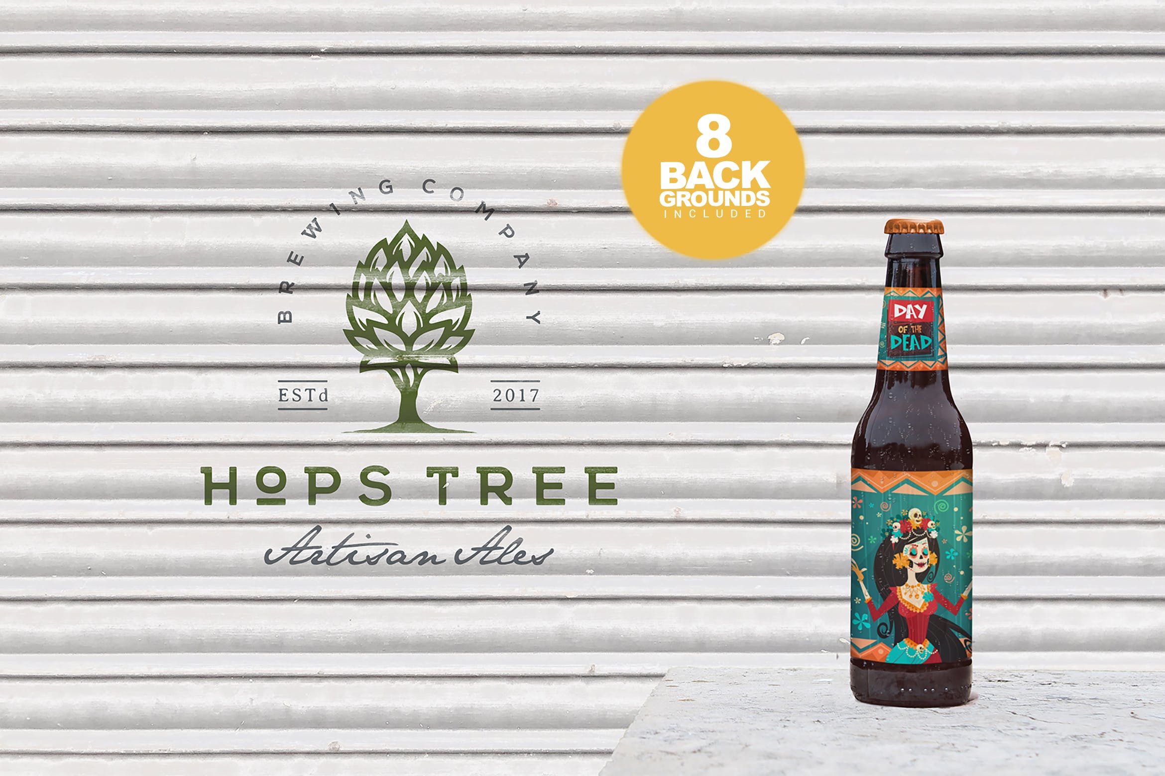 车库场景啤酒瓶外观设计预览样机 Garage Beer Mockup插图