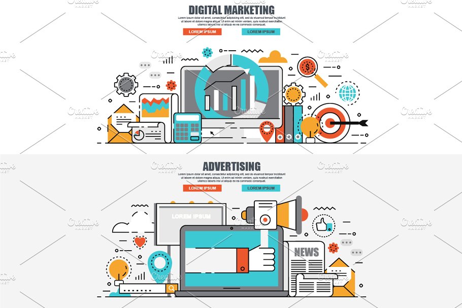 电子商务扁平概念矢量设计模板 Flat Line Color Concepts插图(5)