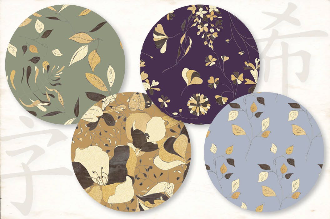 东方特色黑金配色风格字母&花卉手绘剪贴画素材库精选PNG素材 Black and Gold Eastern Design Set插图(8)