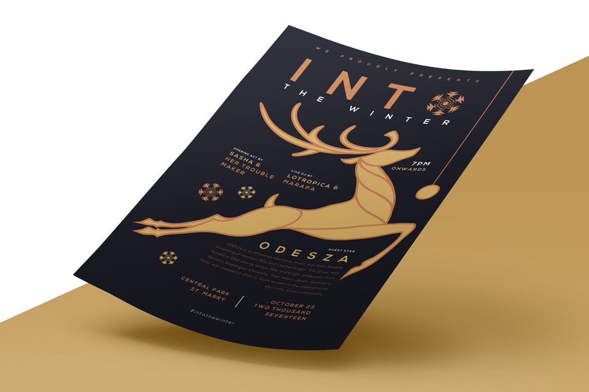 飞驰的麋鹿圣诞节活动海报设计模板 Christmas Event Poster插图(2)