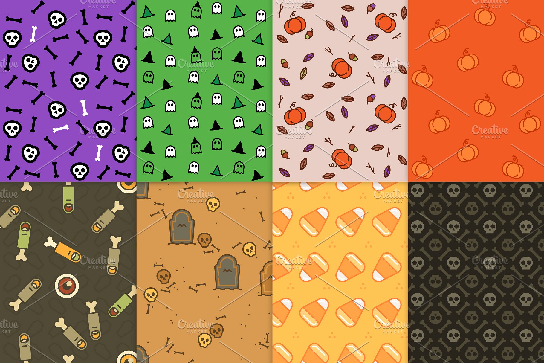 16款万圣节主题风格图案印花设计素材 16 spooky Halloween patterns插图(1)