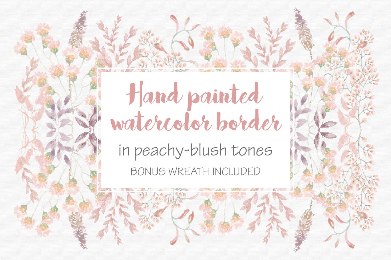 腮红&桃红色水彩手绘花朵/叶子图案素材库精选PNG素材 Blush Pom Pom Floral Border插图