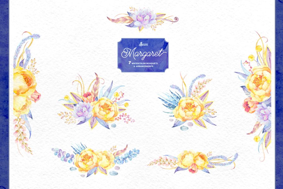 玛格丽特水彩花卉插画 Margaret. Watercolor flowers插图(1)