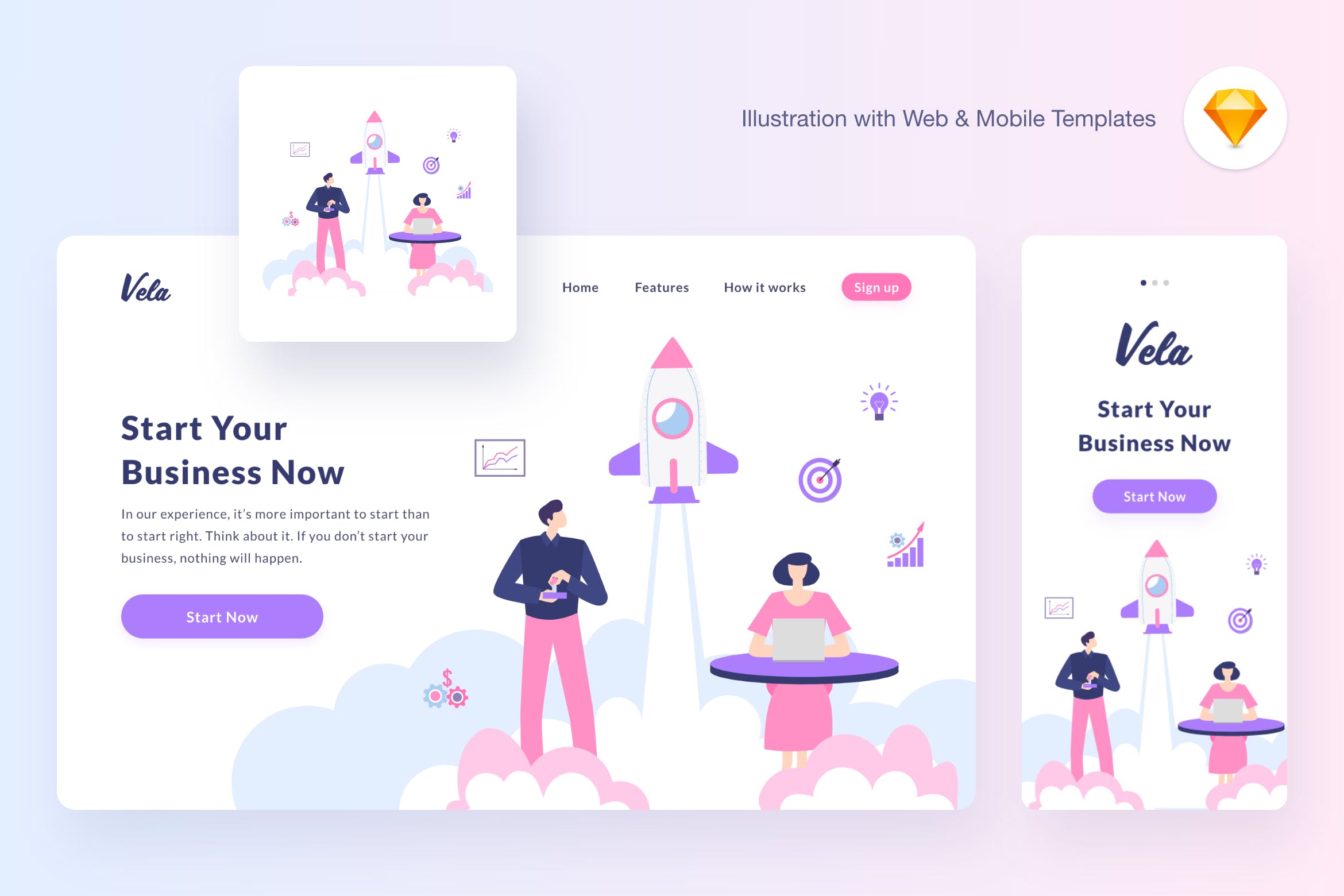 项目启动/企业发展矢量素材库精选概念插画 Vela startup illustration (Sketch, SVG)插图