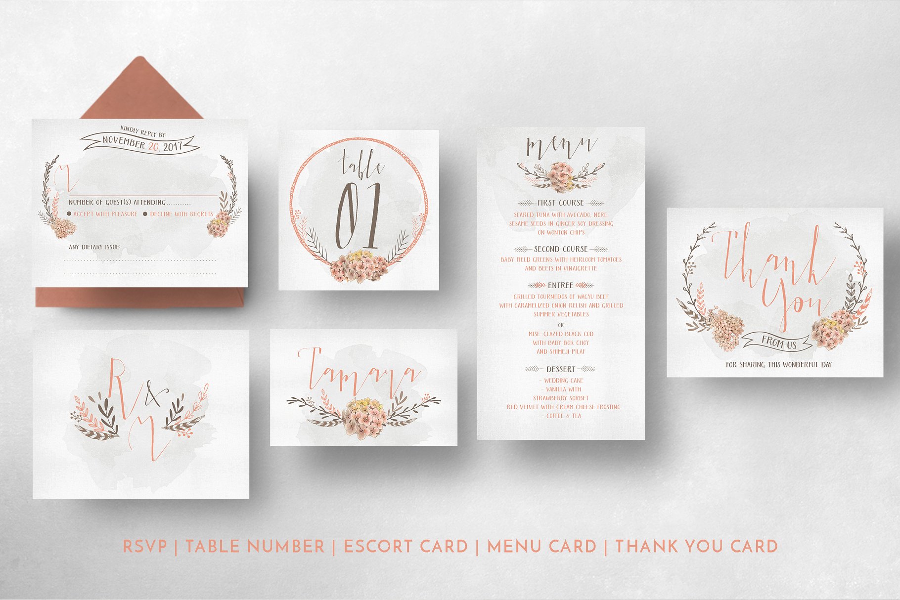 水彩花环花卉婚礼邀请物料模板 Wreath & Flower Wedding Suite插图(7)