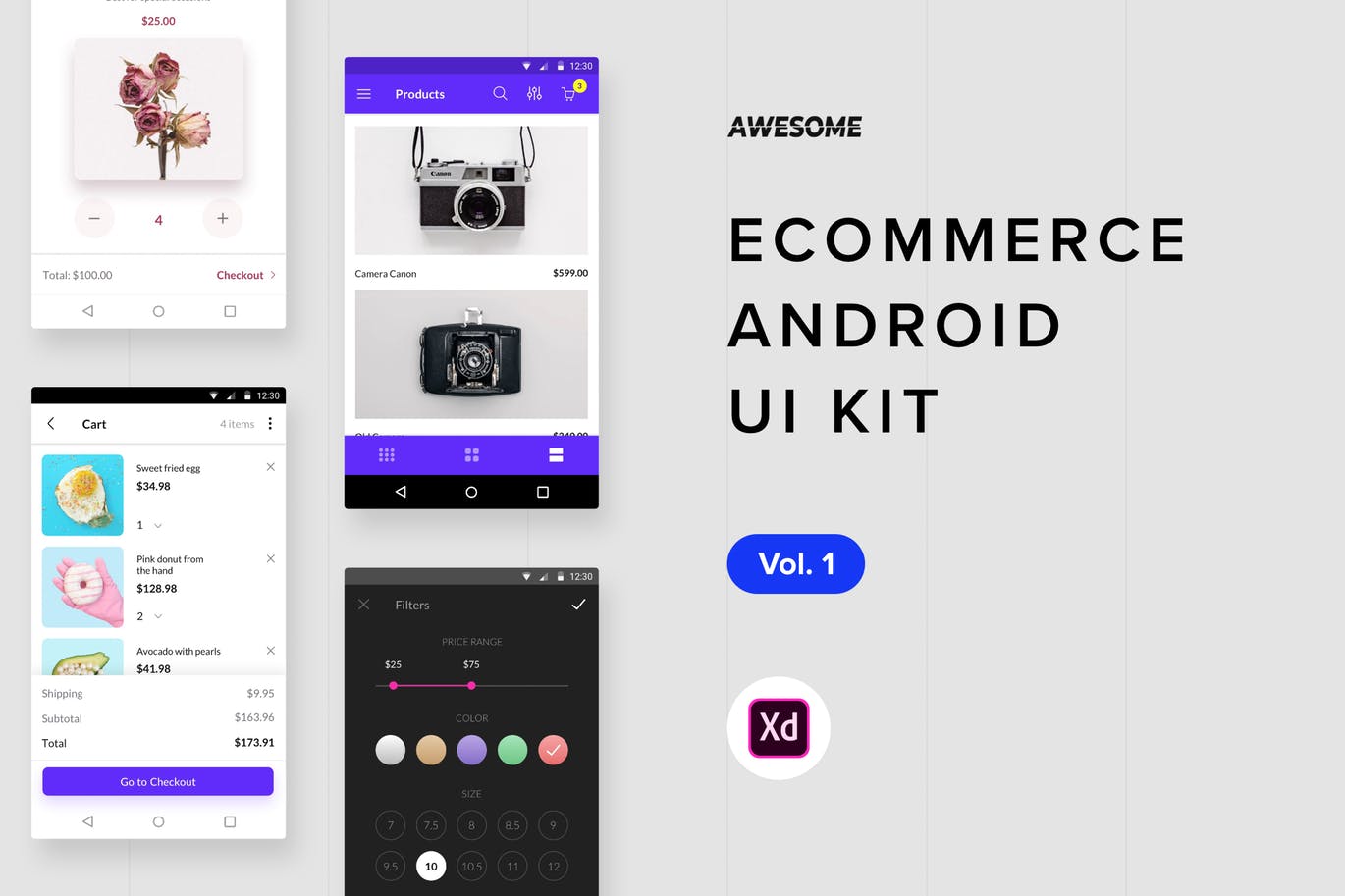 安卓手机电商平台APP应用UI设计v1[XD] Android UI Kit – Ecommerce Vol. 1 (Adobe XD)插图