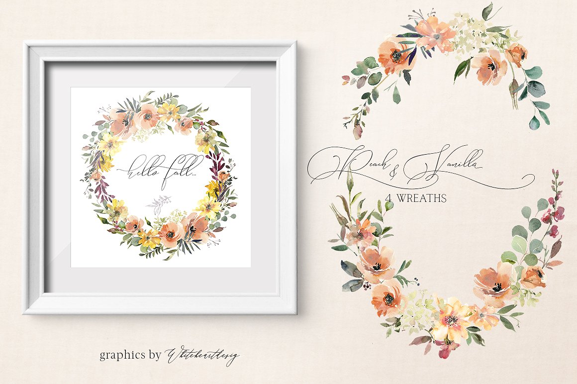 桃子和香草水彩剪贴画 Peach & Vanilla Watercolor Clipart插图(4)