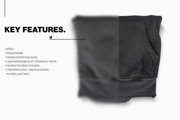 时尚黑白连帽衫T恤系列服装样机 Zip Up Hoodie Tee Collection Mockup插图(5)