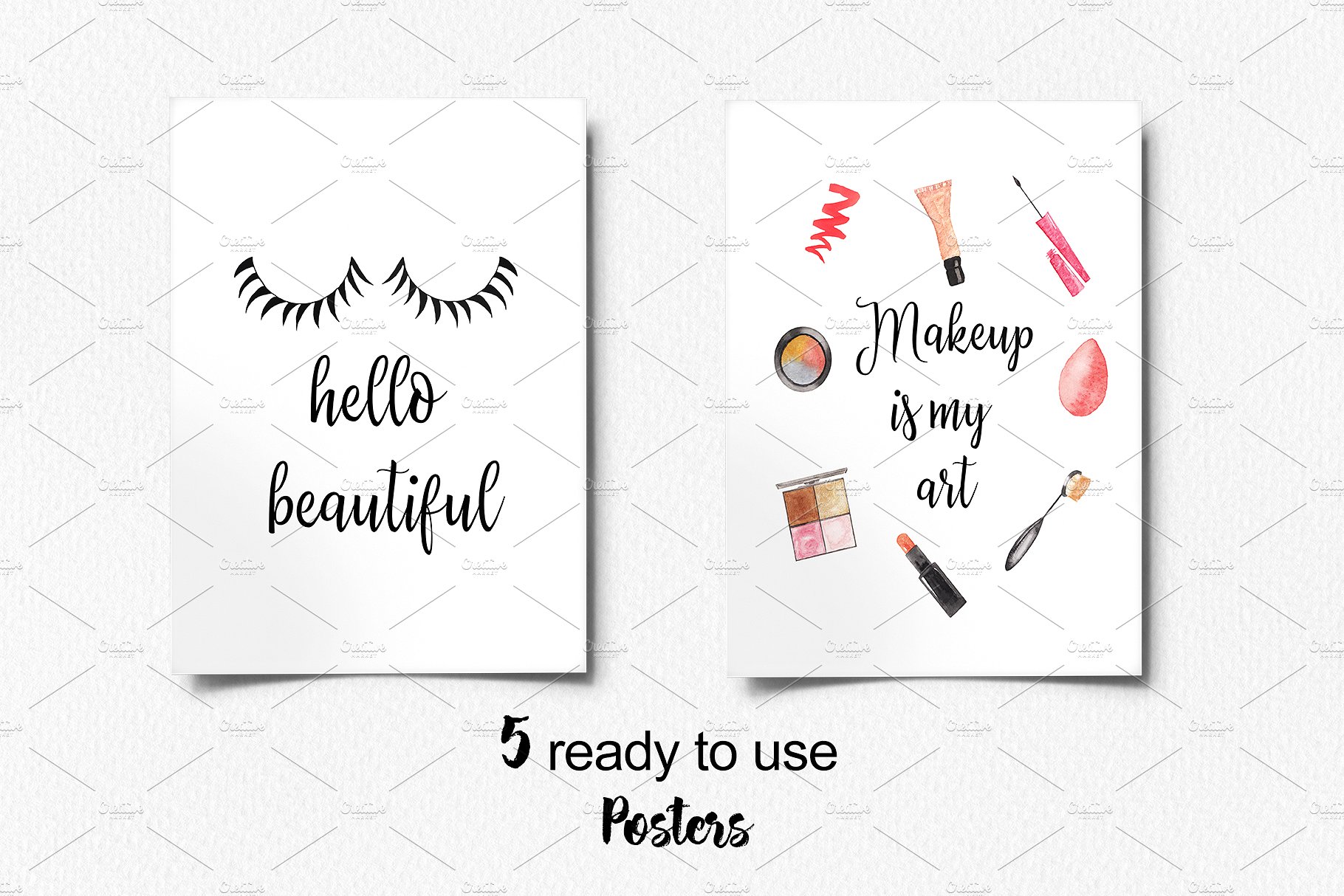 50个时尚手绘情人节风格的女性化妆品背景纹理集合插图(5)