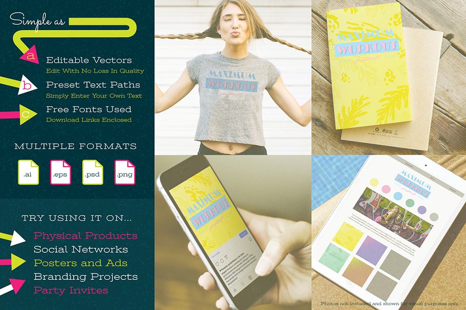 可定制的80年代健身房标志设计 Customisable 80s Gym Logo Design插图(1)