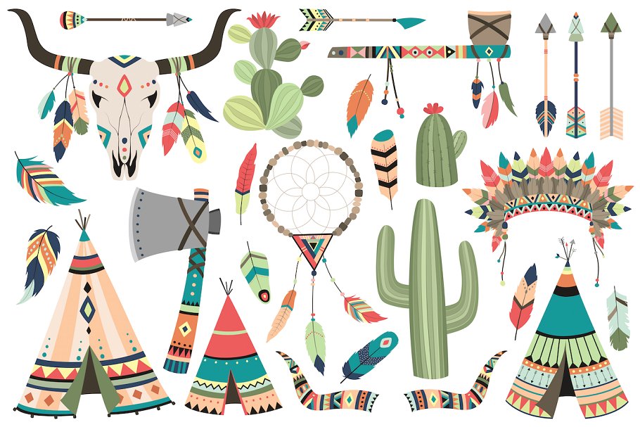 121个部落元素剪贴画合集 121 pc Tribal Vector Clipart Bundle插图(3)