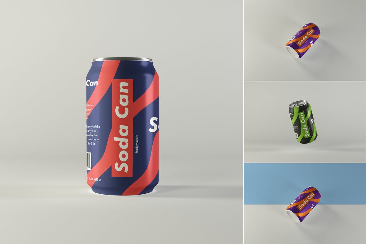 多用途饮料易拉罐外观设计样机模板 Multipurpose Can Mockups插图
