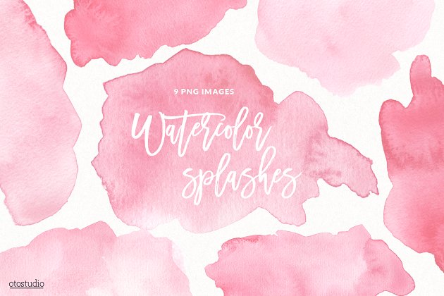粉红水彩飞溅&纹理素材 Watercolor Splashes & Textures Pink插图