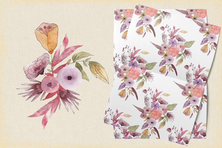 手绘水墨花卉剪贴画 Watercolor and Ink Flowers插图(1)