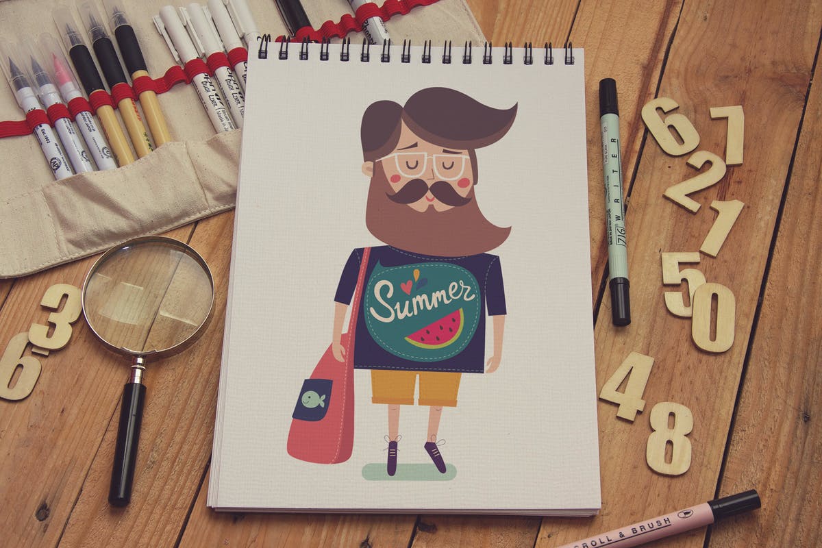 竖版绘画本手绘插画作品展示样机素材库精选 Sketchbook Vertical插图