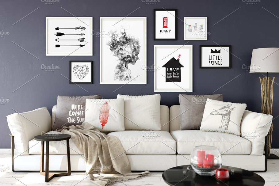 现代客厅画框样机模板09 Scandi Interior Frame Mockup – 09插图