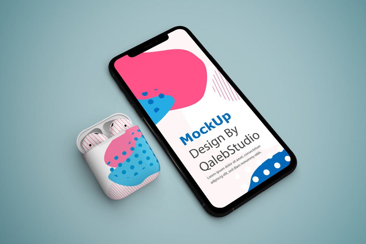 创意设计风格iPhone 11 & AirPods样机模板 iPhone 11 & AirPods Mockup插图(4)