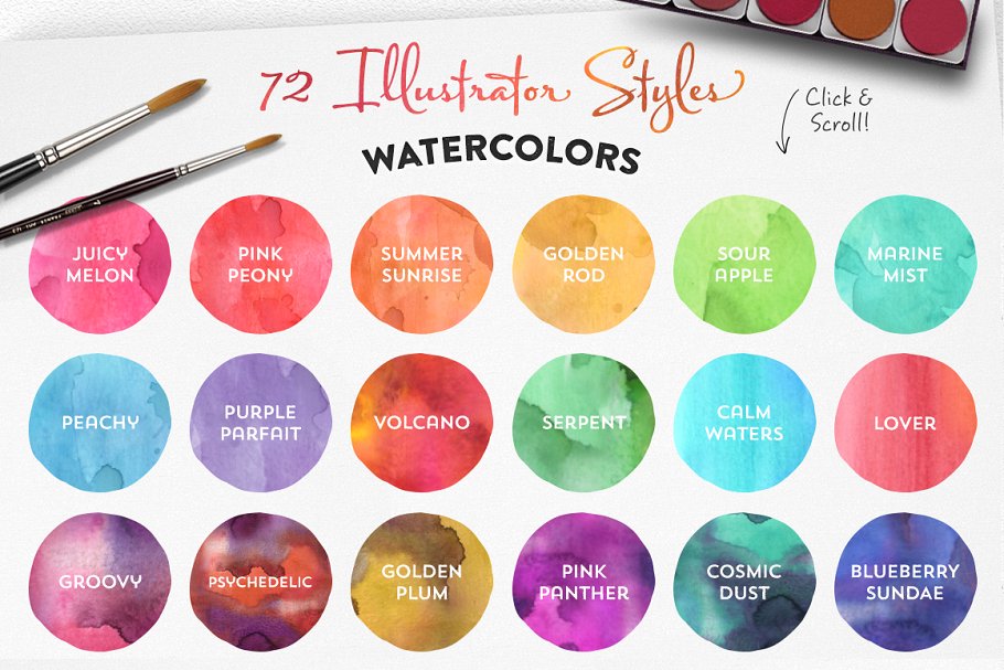 水彩风格设计工具包[对象/纹理/Logo模板] The Watercolor Media Kit (for AI)插图(3)