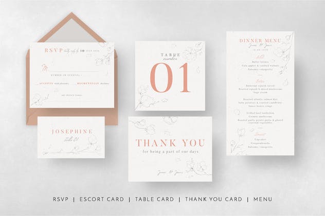 创意特色花卉婚礼邀请函设计素材套装 Sketchy Floral Wedding Suite插图(7)