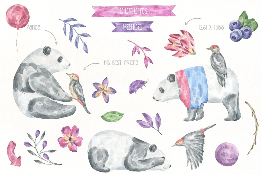 婴儿儿童主题水彩插画素材 Best Friends Watercolor Set Pro插图(2)