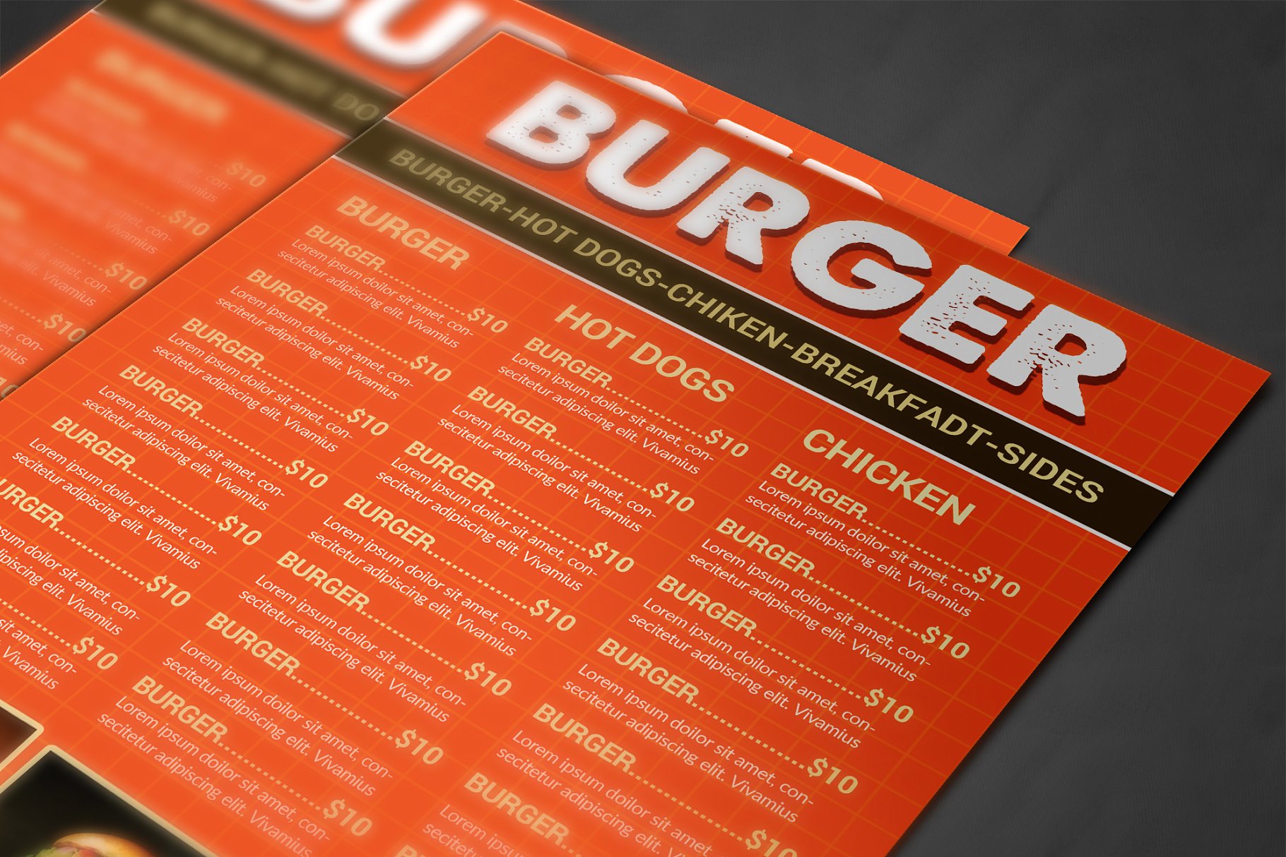 西式快餐面包店菜单设计模板 Restaurant Menu插图(3)