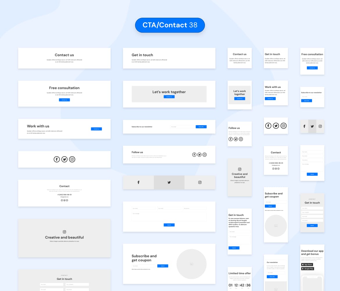 300+APP&Web区块UI线框图设计模板 Desktop & Mobile Wireframe Web UI Kit插图(13)