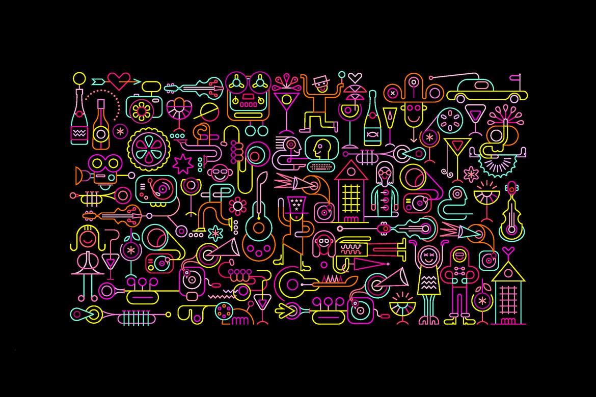 霓虹色庆祝派对活动主题矢量插画素材 Celebration Party neon colors vector illustration插图