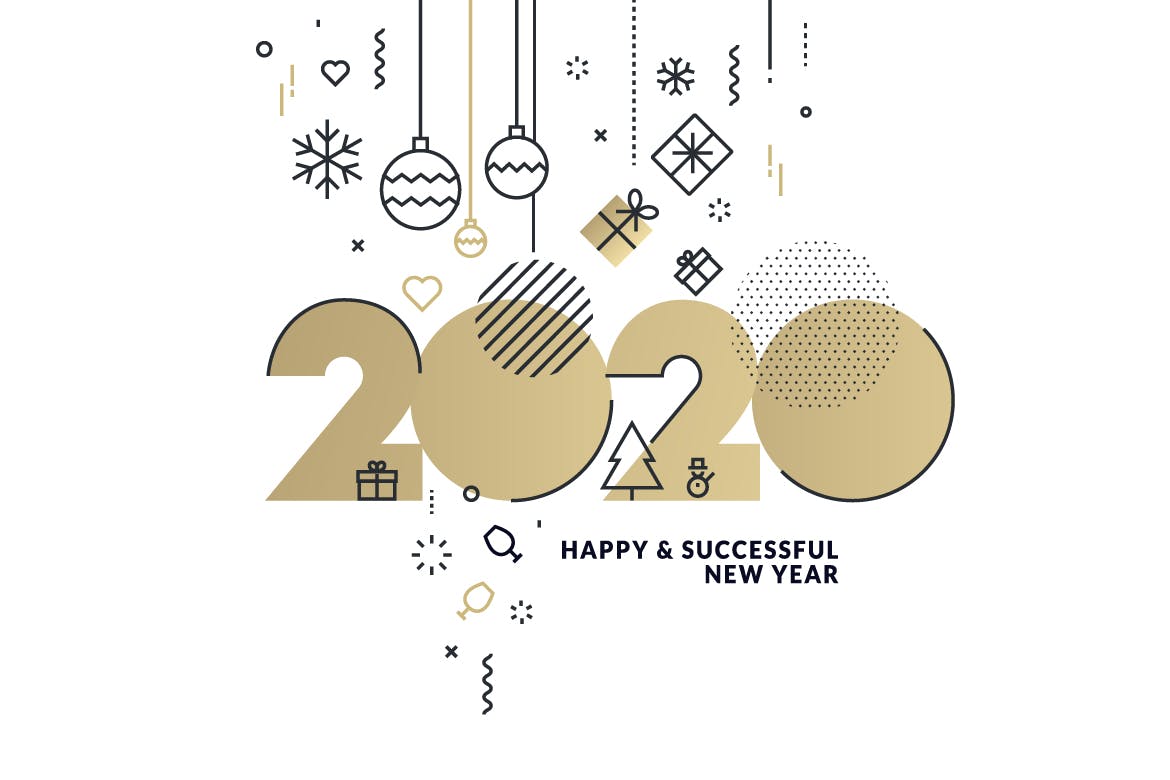 2020新年贺卡矢量素材库精选模板v3 Happy New Year 2020 greeting card插图