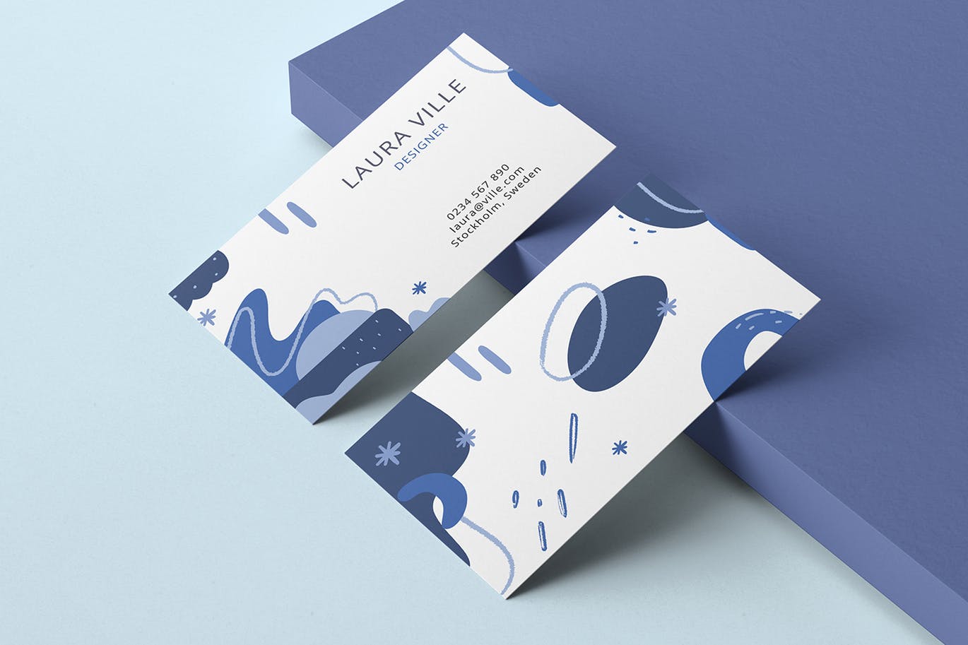 抽象孟菲斯风格蓝色名片模板v02 Business Card v.02插图(2)