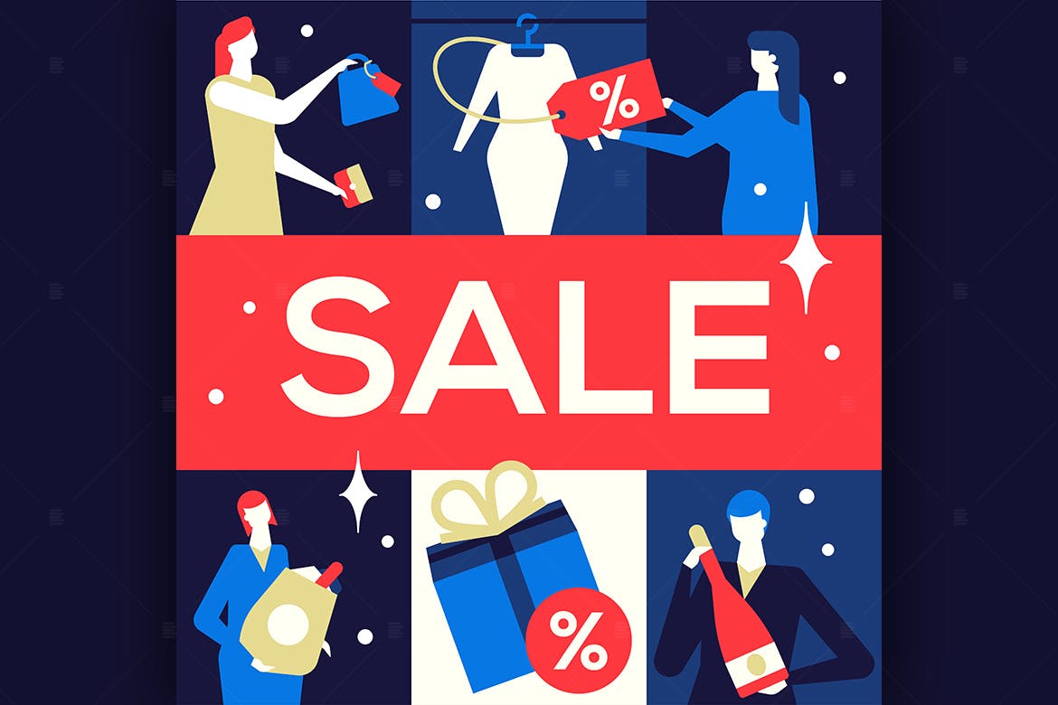 大甩卖大型促销活动主题扁平设计风格矢量插画素材库精选v1 Big Sale – flat design style colorful illustration插图