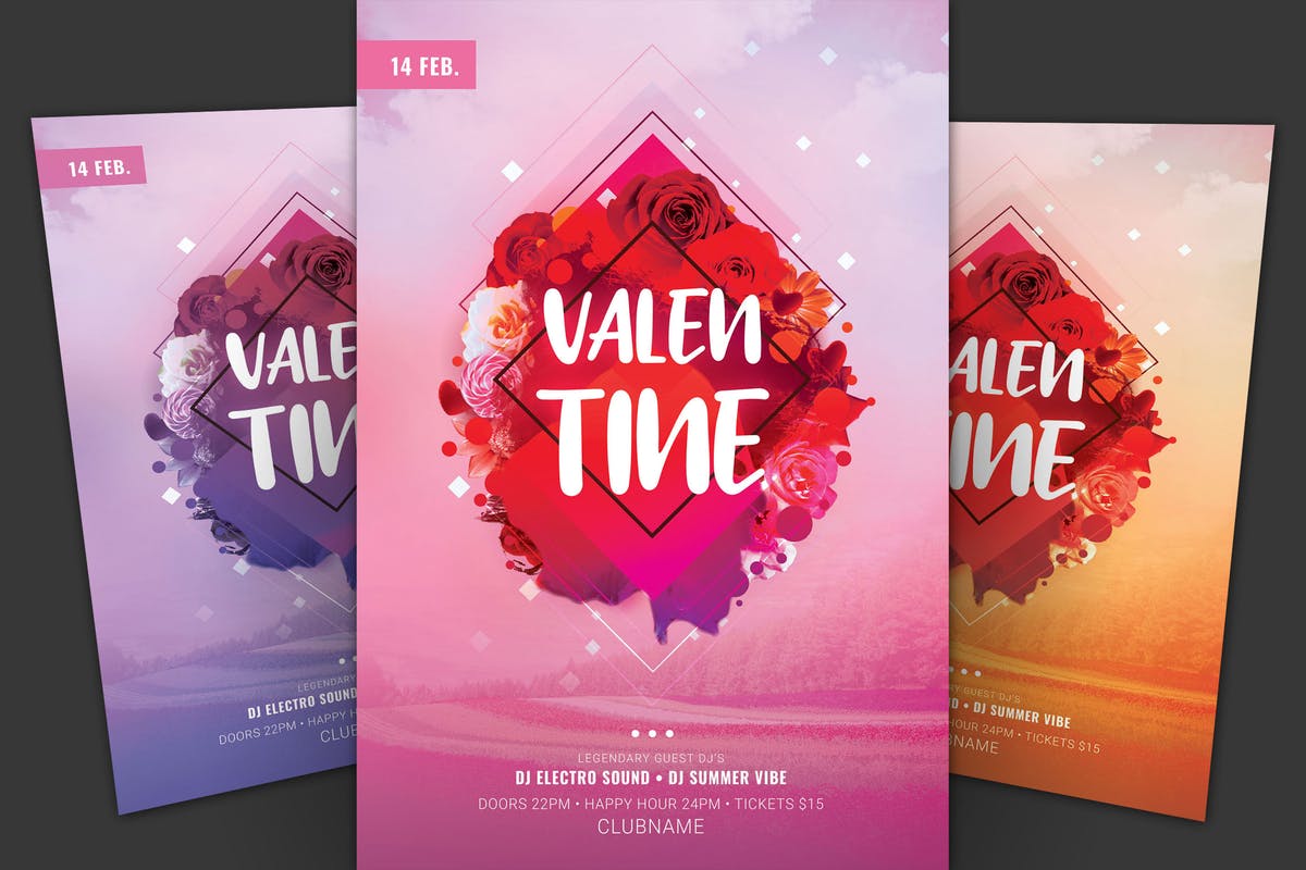 玫瑰花束浪漫情人节传单PSD设计模板 Valentine Flyer插图