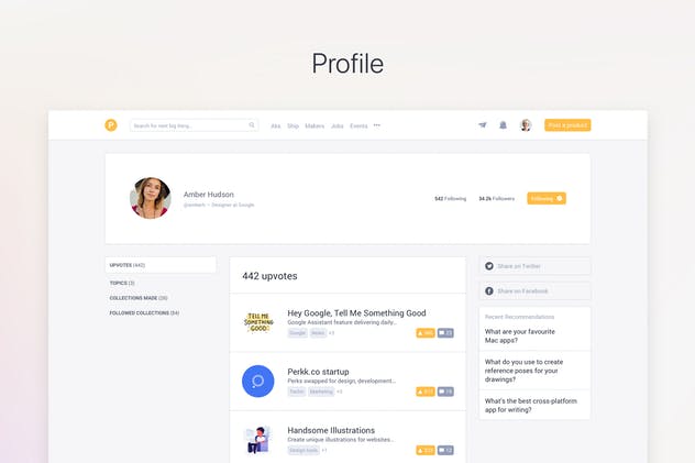 类ProductHunt购物社交网站设计模板 Clone UI Kit – Product hunter like ProductHunt插图(3)