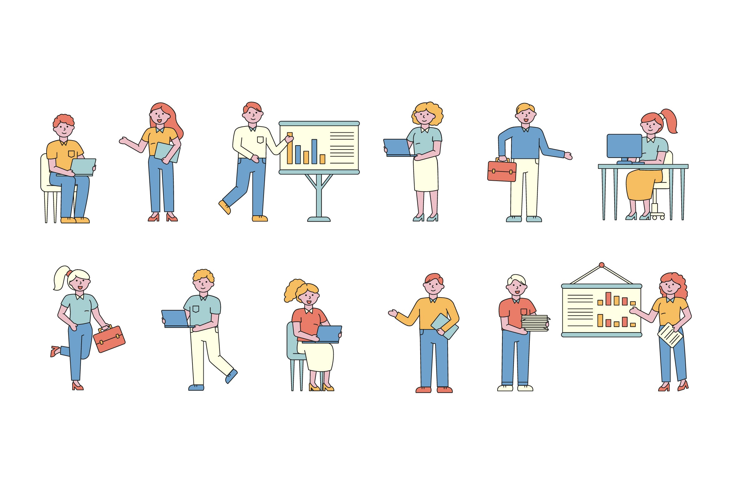 商务人士人物形象线条艺术矢量插画素材库精选素材 Business Lineart People Character Collection插图