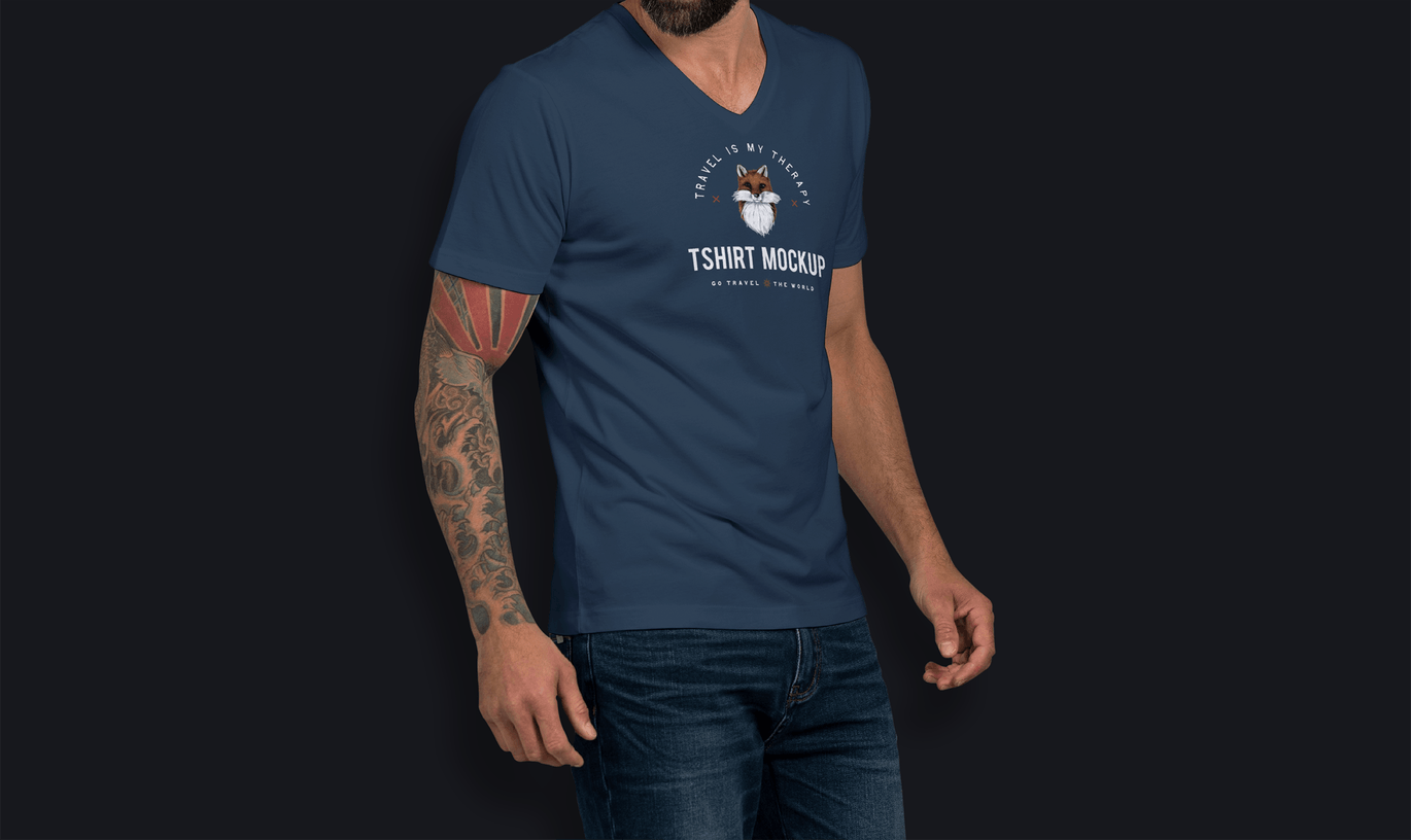 男士V领T恤设计模特上身服装效果图样机模板 T-shirt Mockup插图(8)