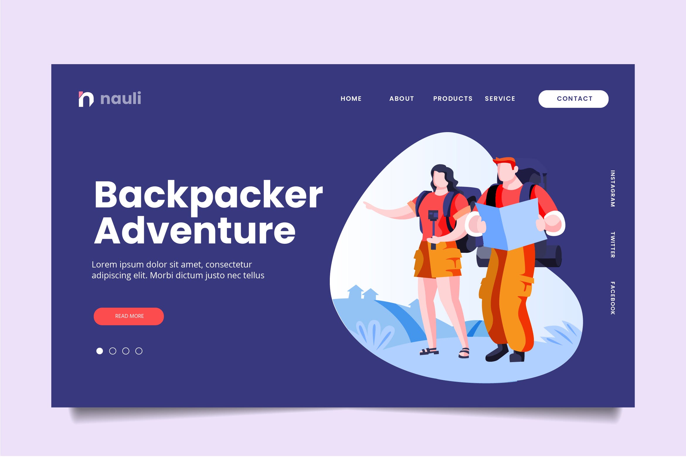 背包客冒险主题网站设计矢量插画素材 Backpacker Adventure Web Header PSD and AI Vector插图