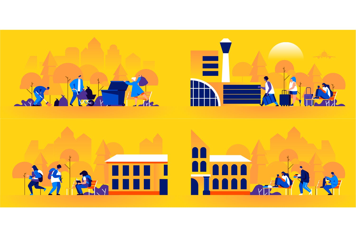 扁平设计风格人物场景网站&APP设计矢量插画素材 Flat People Scene Situation Landing Page插图(1)