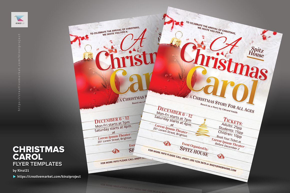圣诞之歌海报模板 Christmas Carol Flyer Templates [psd]插图(1)