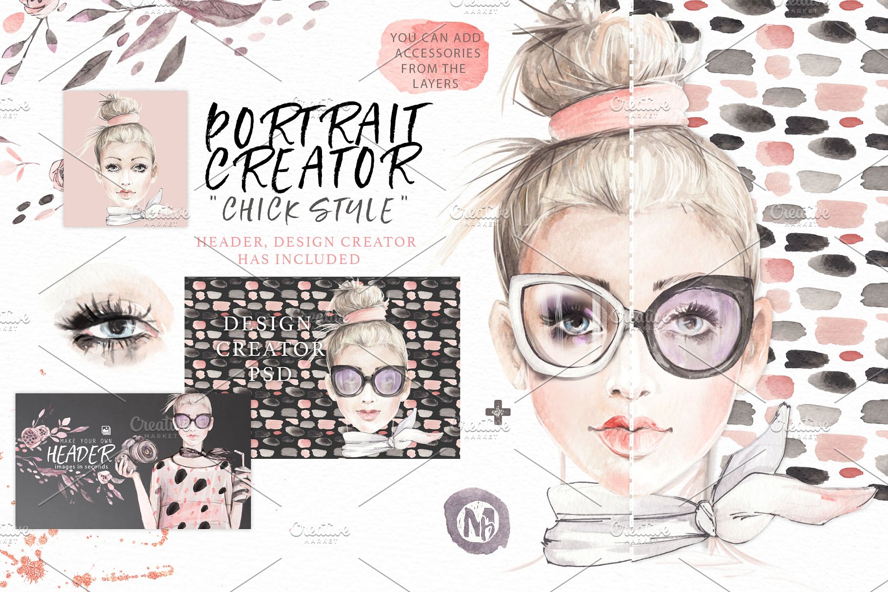 时尚花俏面孔插画剪贴画 FANCY FACES插图(5)