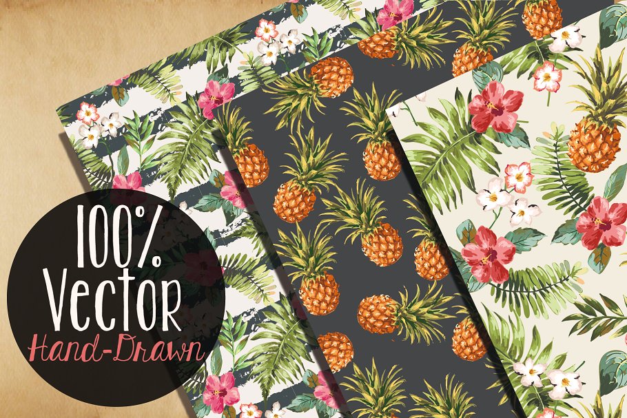 热带雨林植物花卉图案无缝纹理v2 Seamless tropical patterns Vol.2插图(3)