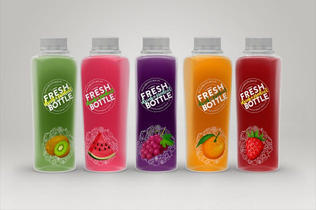 果汁瓶包装外观设计样机模板 Juice Bottle Set Packaging MockUp插图(3)