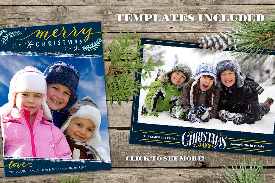 圣诞节设计素材套装[手写祝福语叠层+贺卡模板+插画] Christmas Box of Cheer!插图(3)