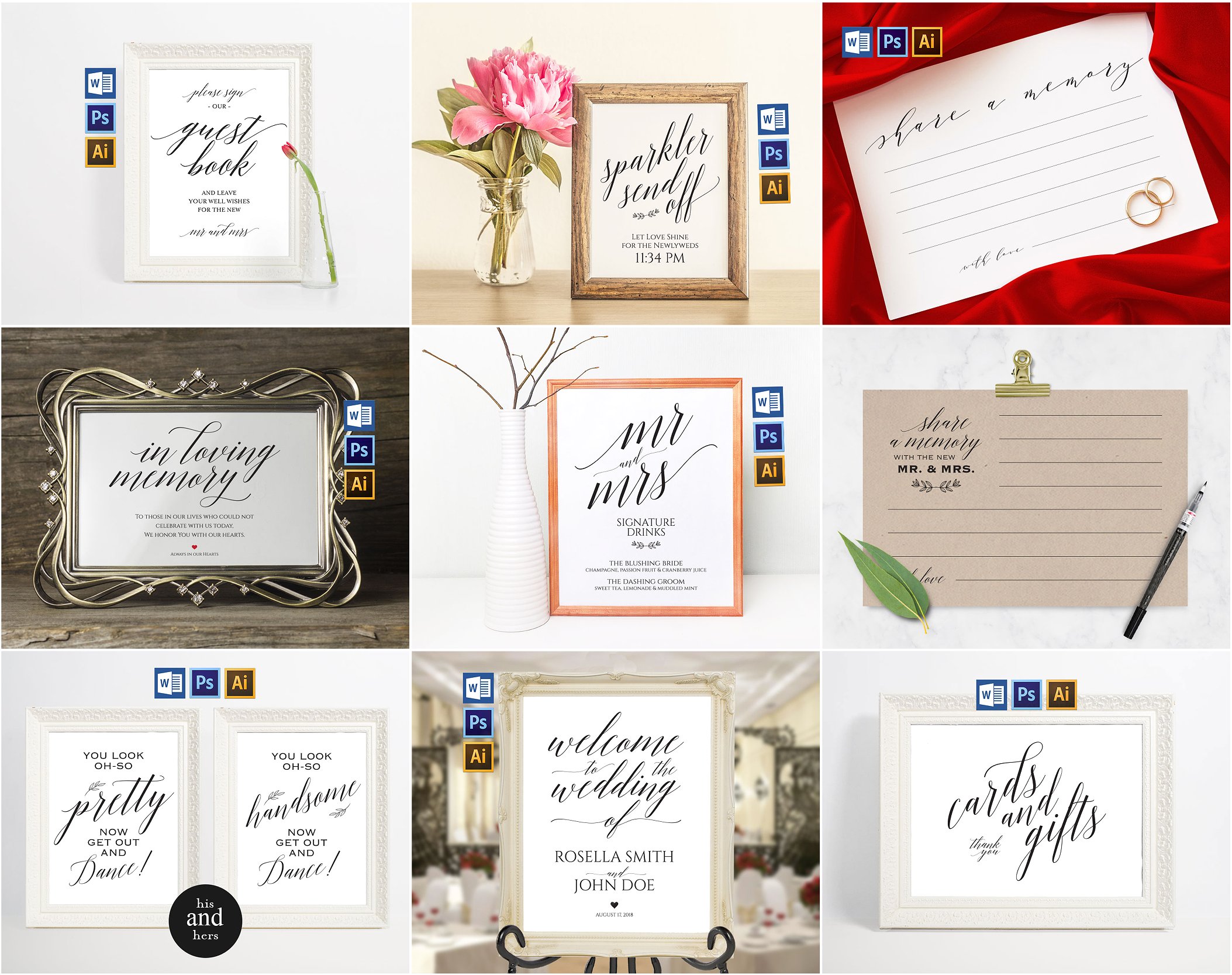 时尚的婚礼邀请函卡片名片设计模板插图(3)