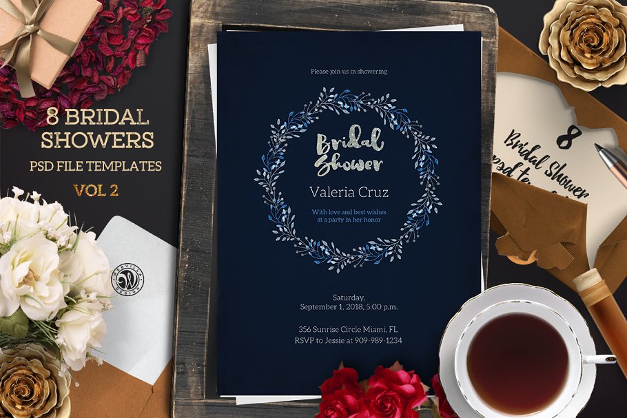 创意花卉元素单页面便签信纸模板 Bridal Shower Pack 2插图(2)