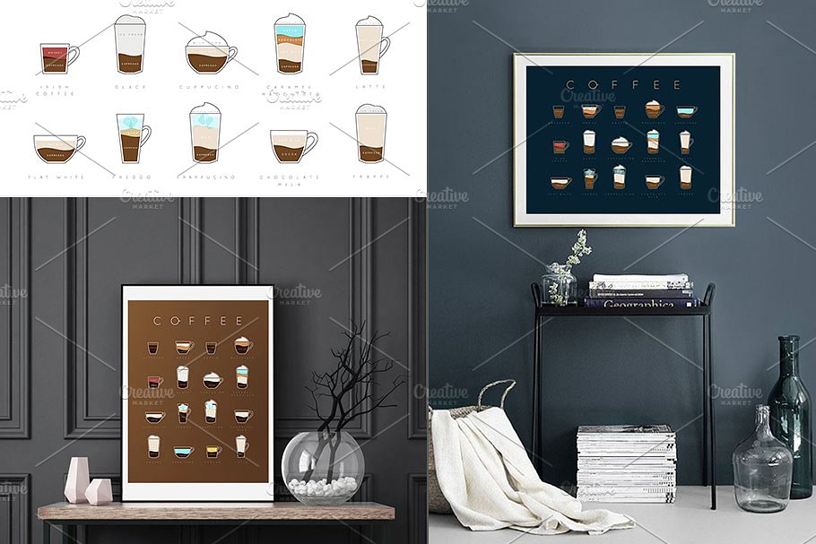 扁平风咖啡馆咖啡饮料卡通菜单 Coffee Menu Flat插图(2)