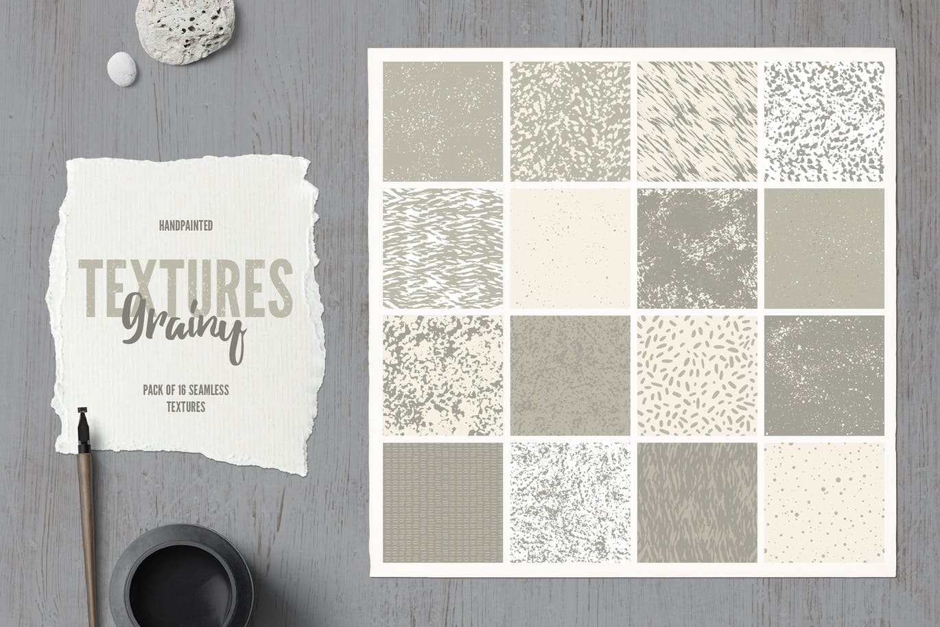 16种手绘墨水纹理图案素材库精选背景 Set of 16 Handpainted Ink Textures插图