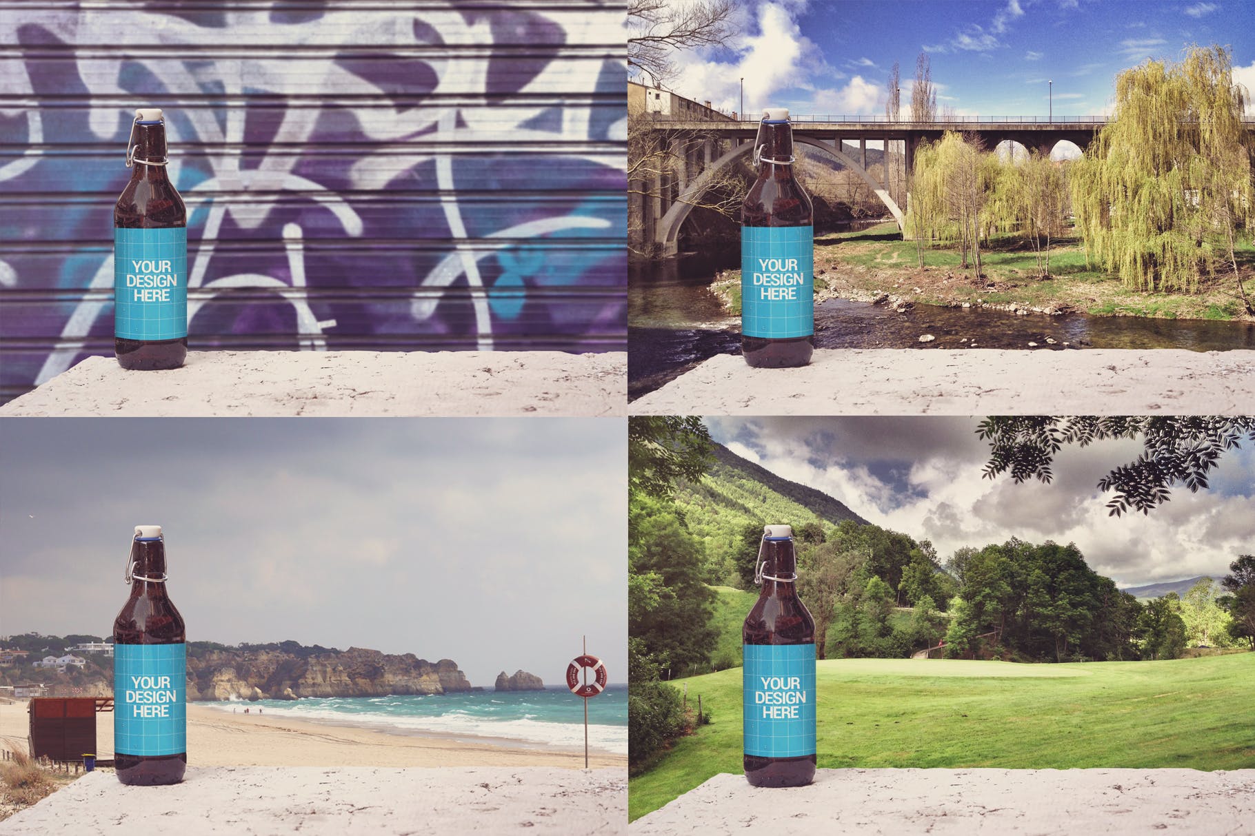 50cl规格啤酒瓶设计多背景预览样机模板 50cl Beer Mockup Background插图(2)